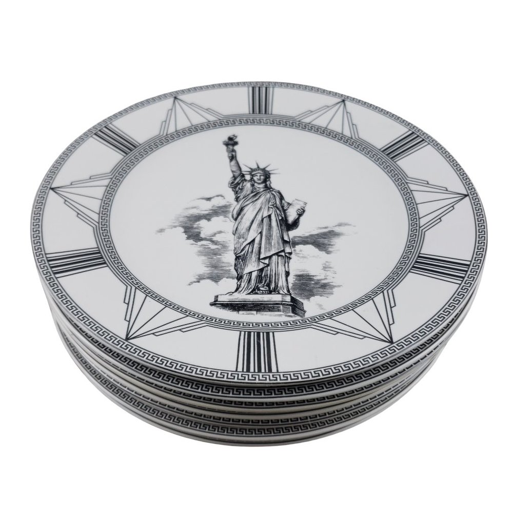 Royal Norfolk Statue of Liberty Art Deco Salad Dessert Plates Set 7 Unused